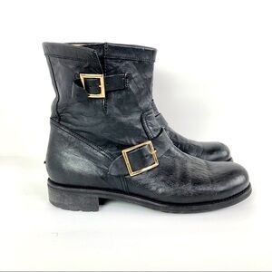Jimmy Choo Youth Black Leather Biker Boots